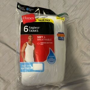 Men’s Hanes, pack of six tag less tanks, size Large
